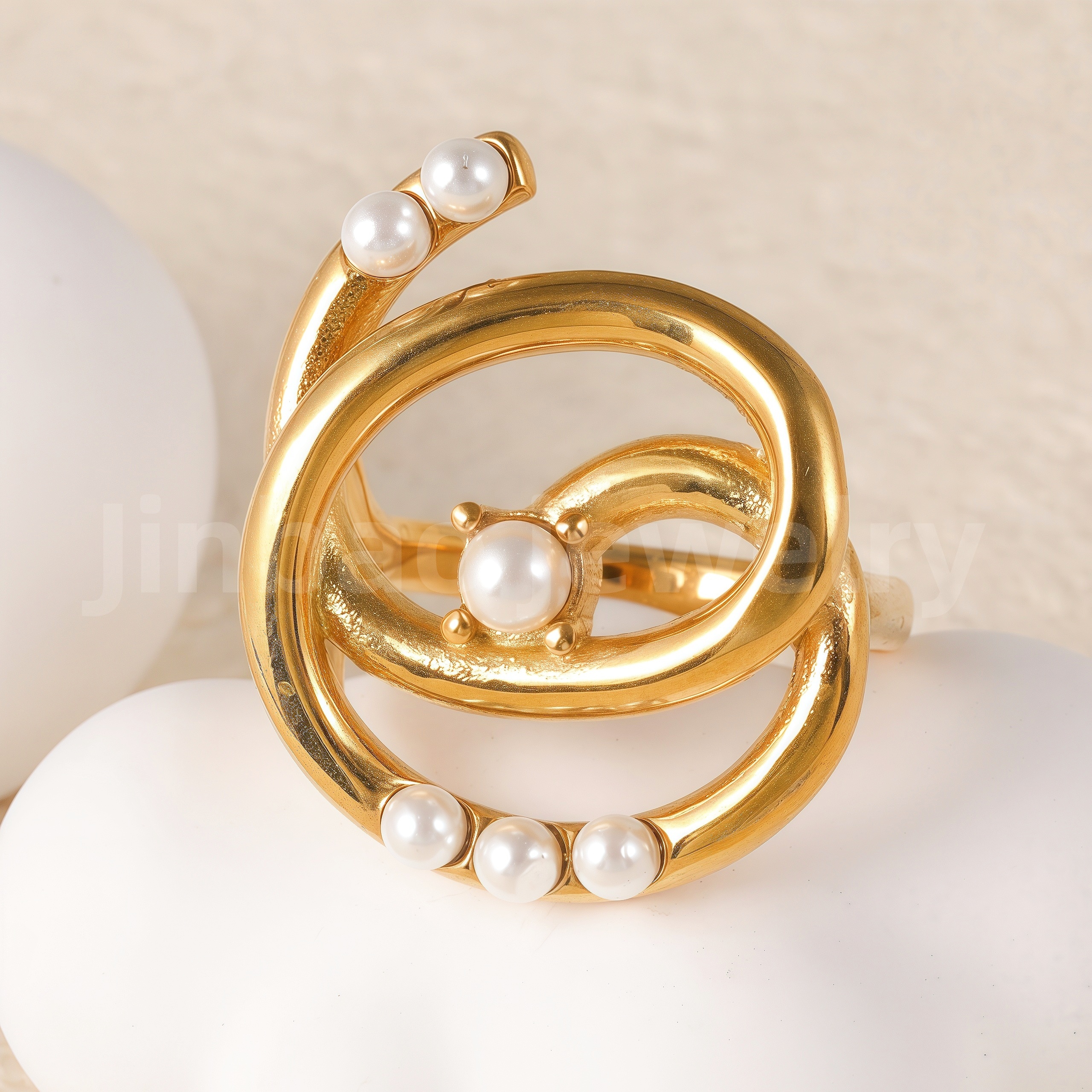 24K Gold-Plating Stainless Steel Adjustable Open Fashion Retro Women's Waterproof Ring-JinBaoJewerly