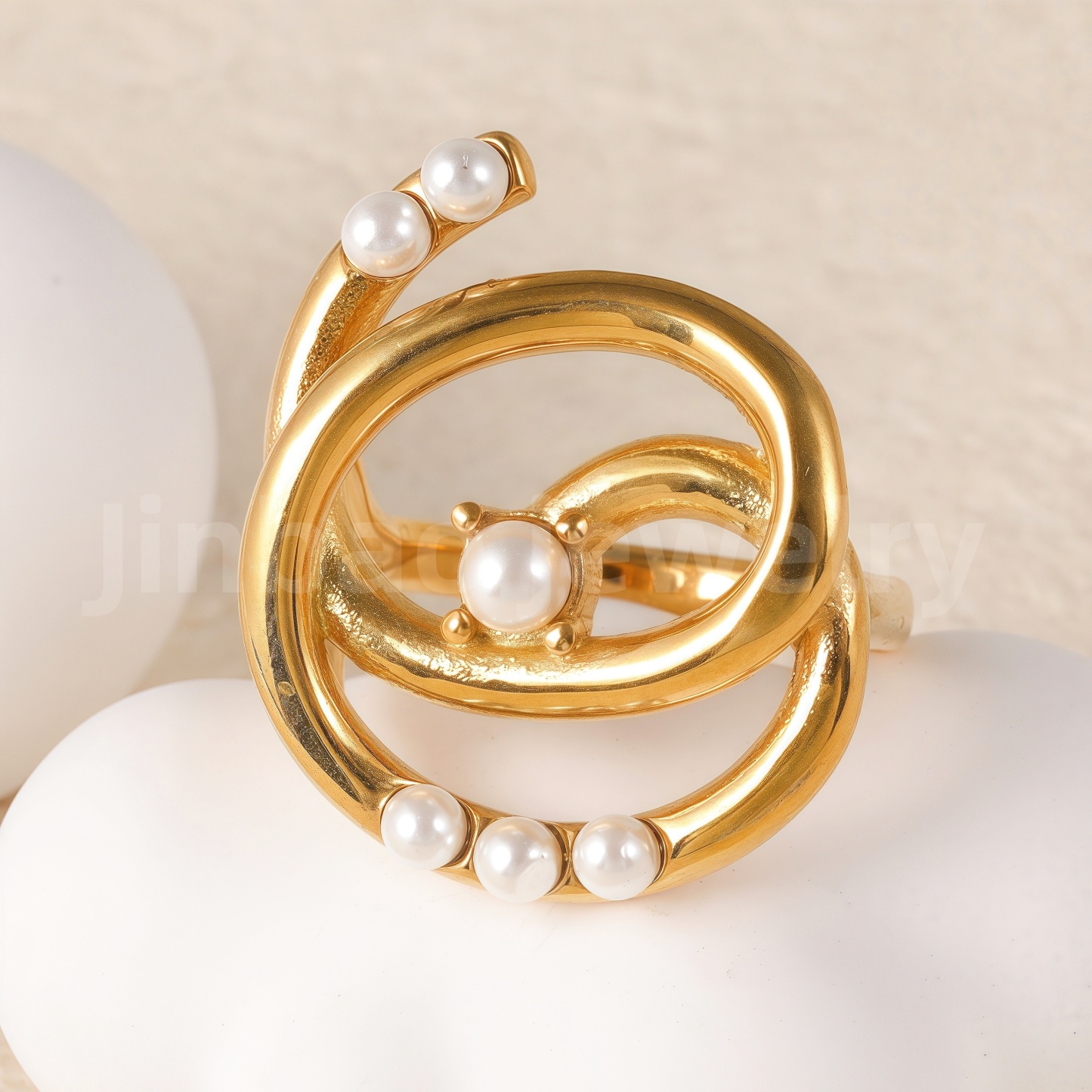 24K Gold-Plating Stainless Steel Adjustable Open Fashion Retro Women's Waterproof Ring-JinBaoJewerly