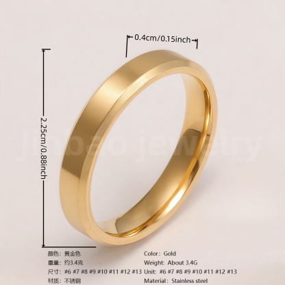 24K Gold-Plating Stainless Steel Personalized Various Crafts Men's Waterproof Ring  4MM-JinBaoJewerly