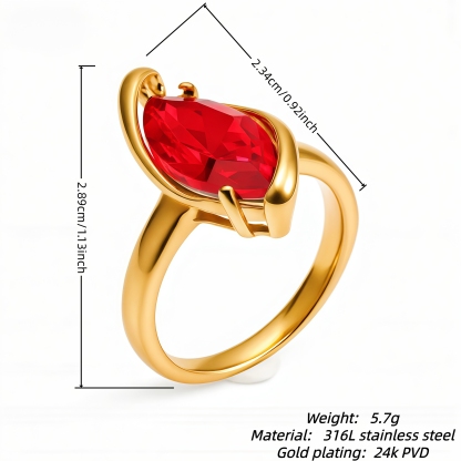 Stainless Steel Gold-Plated Fashion Ring Set for Women - Red & Black Marquise Cut Stones