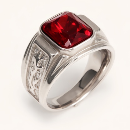 Silver - Carved Square Color - Gem Ring - Retro and Trendy Jewelry | BL135GH-JinBaoJewerly