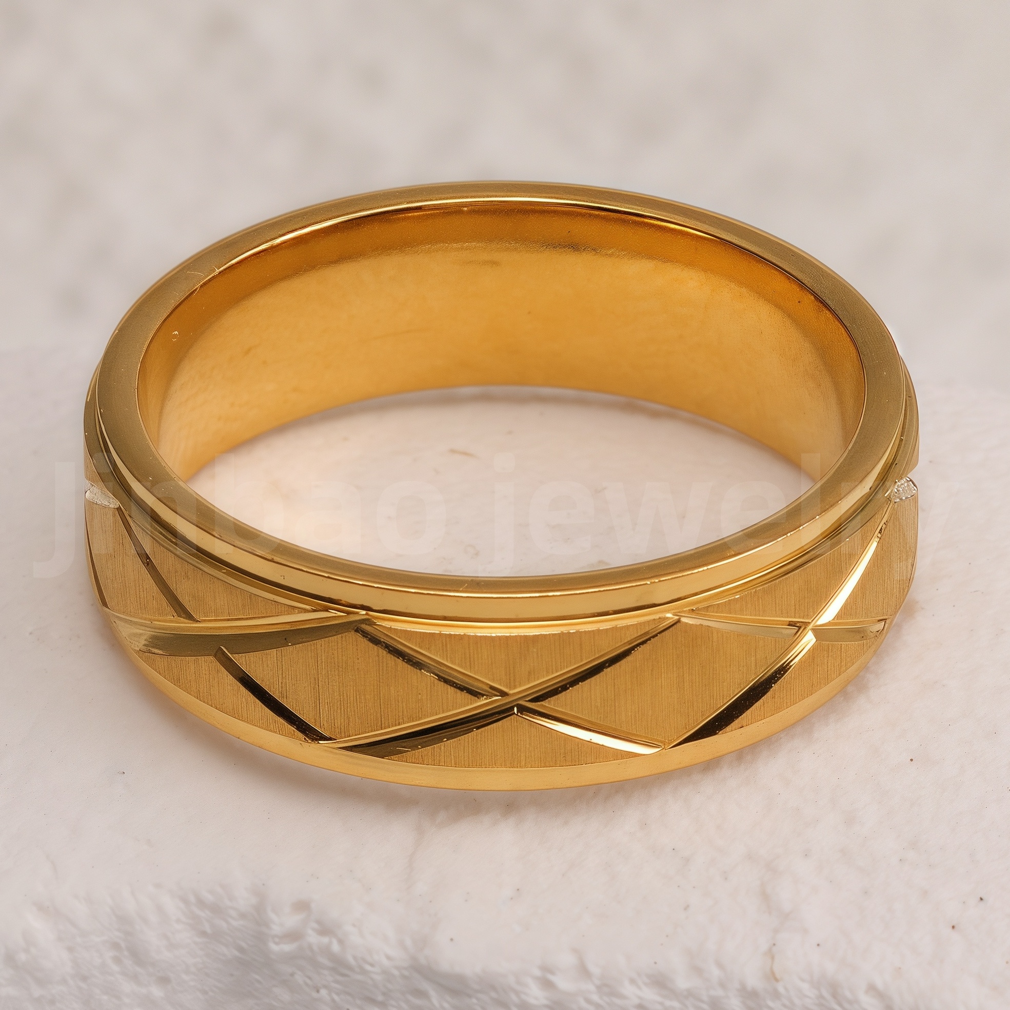 Stylish 24K Gold-Plating Stainless Steel Unisex 6MM Band-JinBaoJewerly