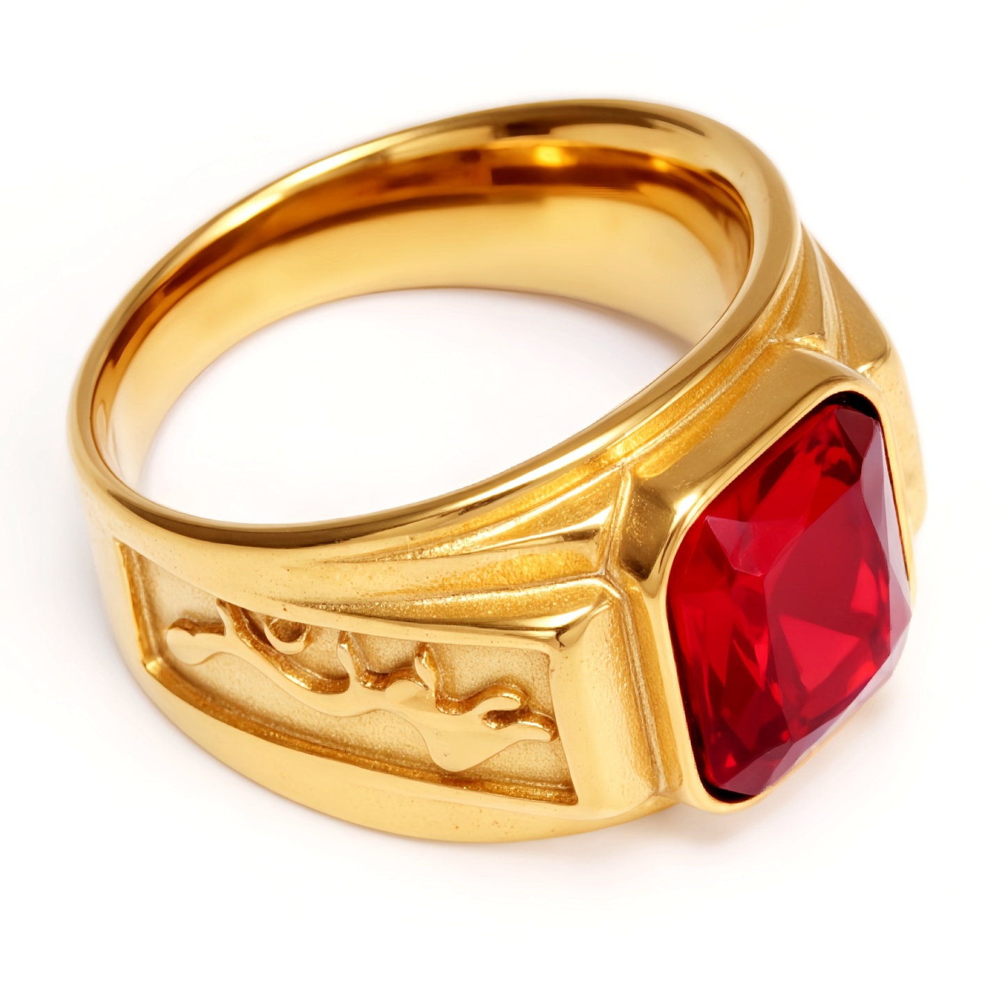 Gold - Carved Square Color - Gem Ring - Retro and Trendy Jewelry | BL135JHB--JinBaoJewerly