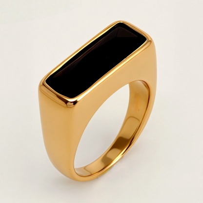 Gold - Inlaid Rectangular Gem Ring - Minimalist and Stylish Jewelry | K003723-JinBaoJewerly