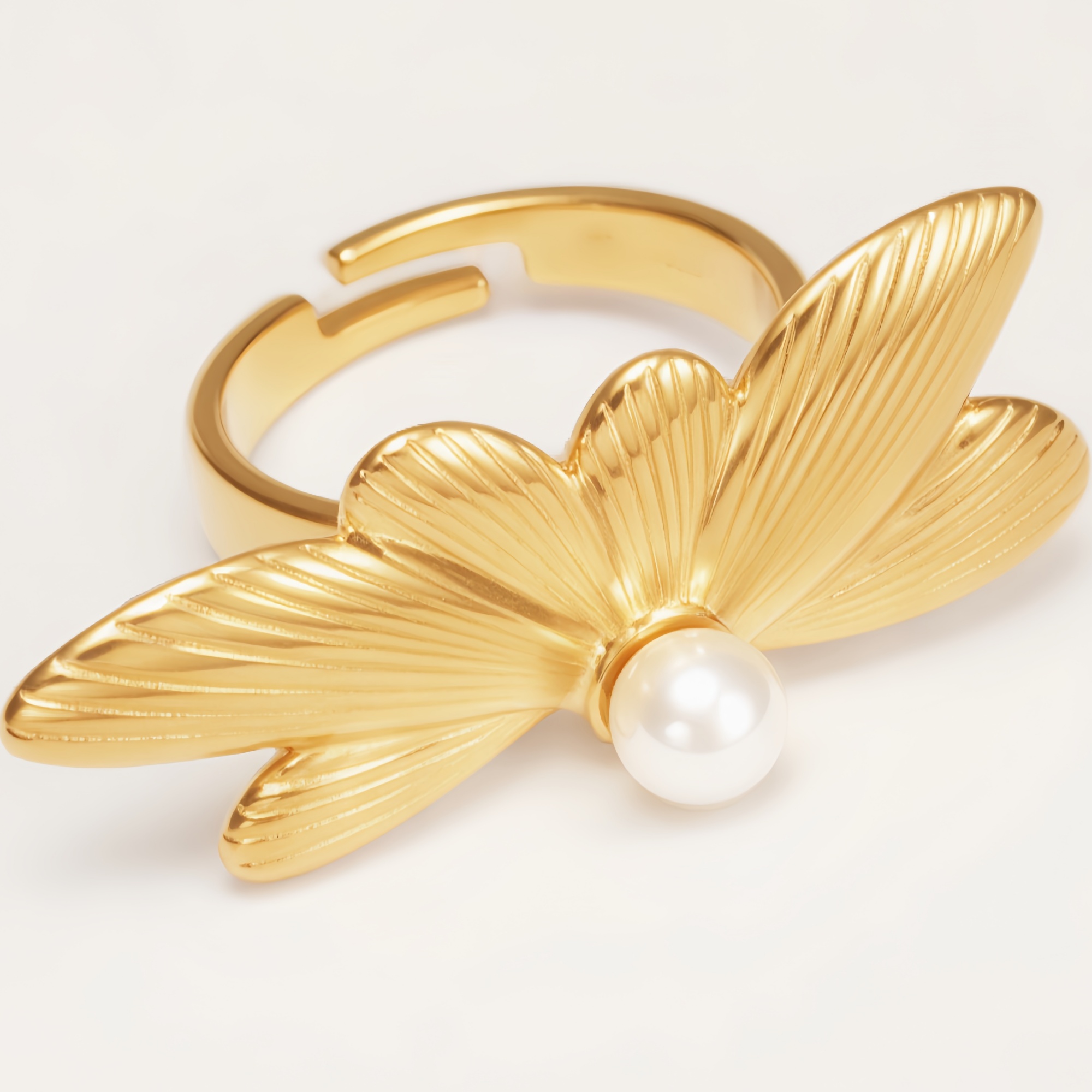 Gold Butterfly Pearl Ring - Romantic and Elegant Jewelry | G005118J-JinBaoJewerly