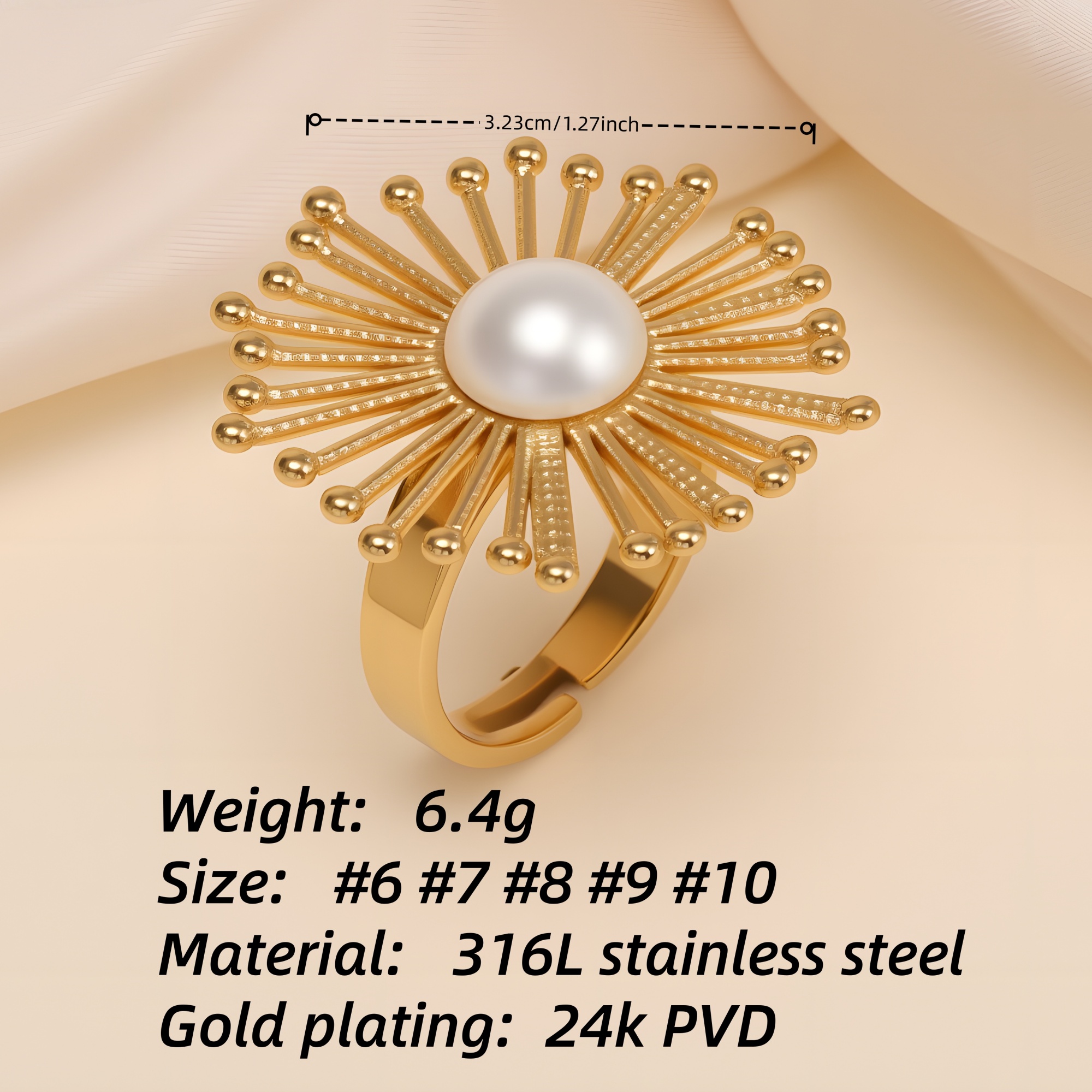 Retro Metal Sunflower Pearl Women's Stainless Steel Ring | G006430J-JinBaoJewerly