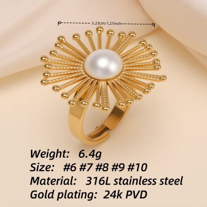 Retro Metal Sunflower Pearl - Inlaid Ring - Trendy Women's Exquisite Accessory | G006430J-JinBaoJewerly