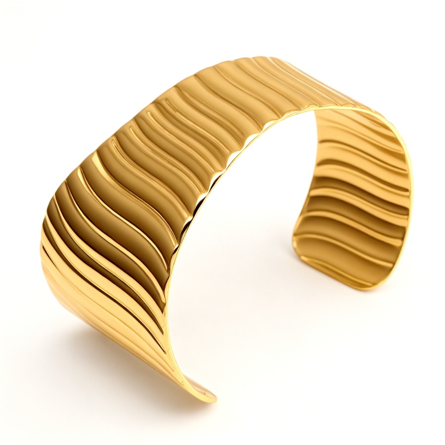 Waterproof 18K Gold 316L Steel Wavy Cuff Bracelet  | DZE0831J