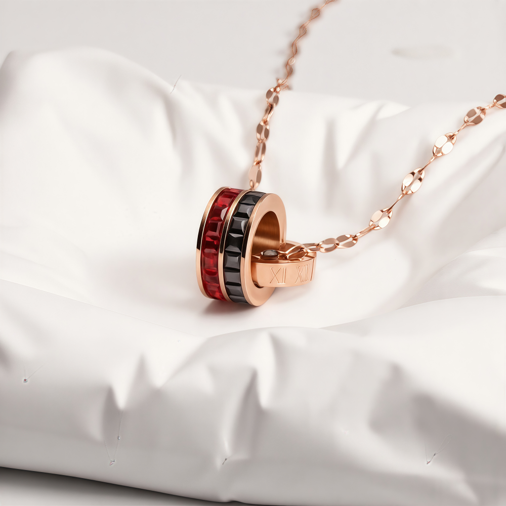 Rose Gold Interlocking Rings Pendant Necklace