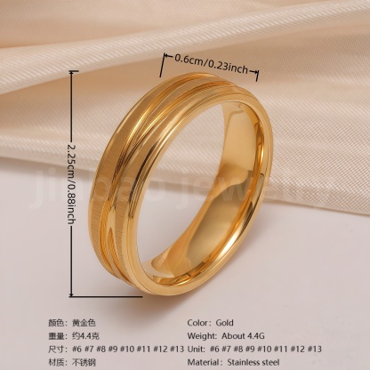 24K Gold-Plating Stainless Steel Minimalist Textured Trendy Men's Waterproof Ring  6MM-JinBaoJewerly