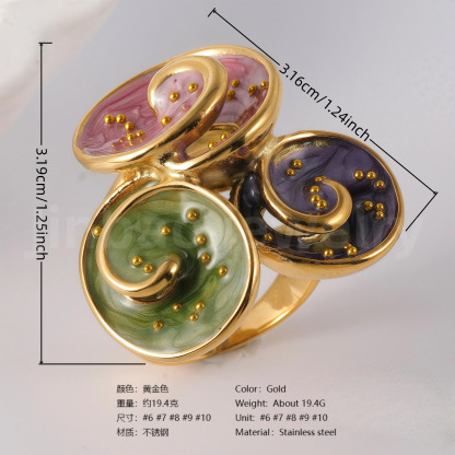 Creative Leaf Design Epoxy Resin Stainless Steel Women's Ring-JinBaoJewerly