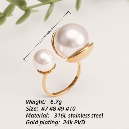 Metallic Texture Pearl Ring - Trendy and Versatile Unisex Accessory