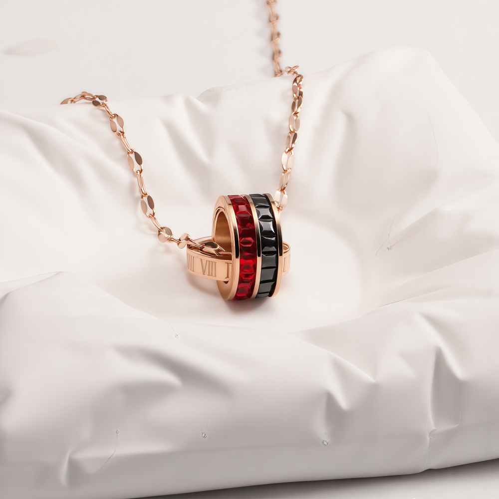 Rose Gold Interlocking Rings Pendant Necklace