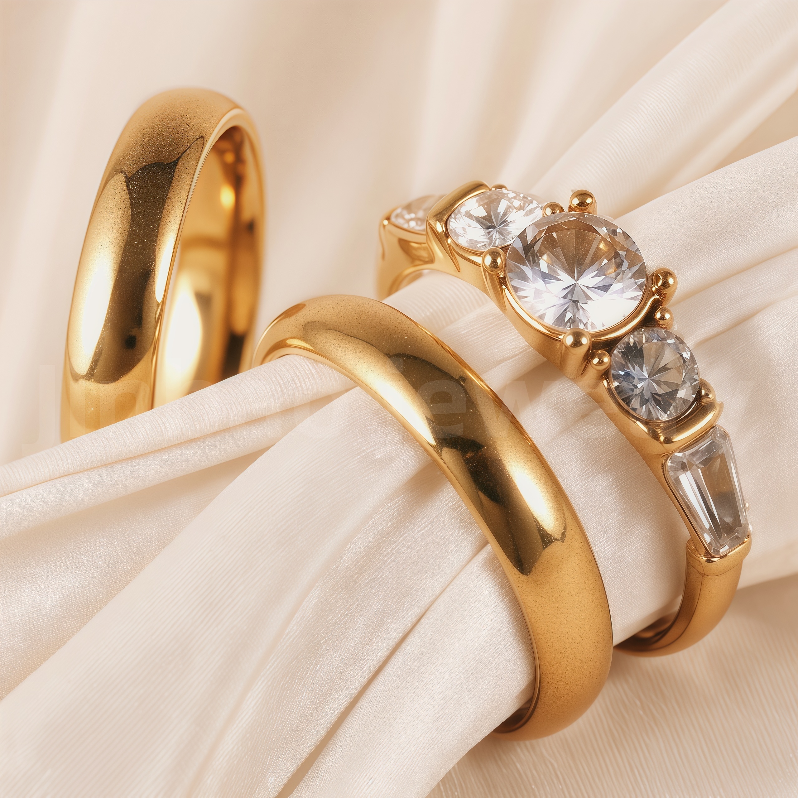 24K Gold-Plating Stainless Steel Luxury Crystal Wedding Waterproof Ring-JinBaoJewerly