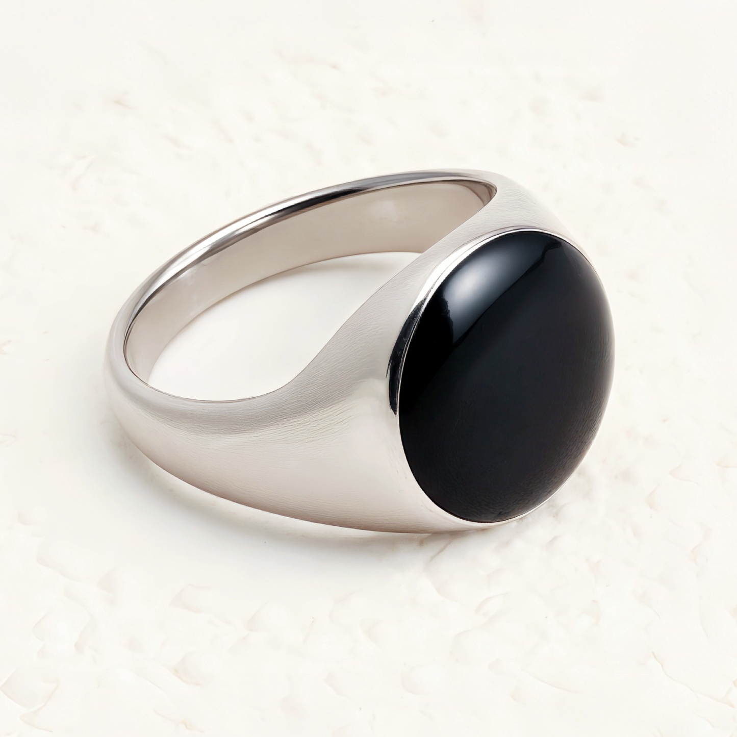 Minimalist Oval Black Gem Silver Ring, Classic Unisex Band | DZ125-JinBaoJewerly