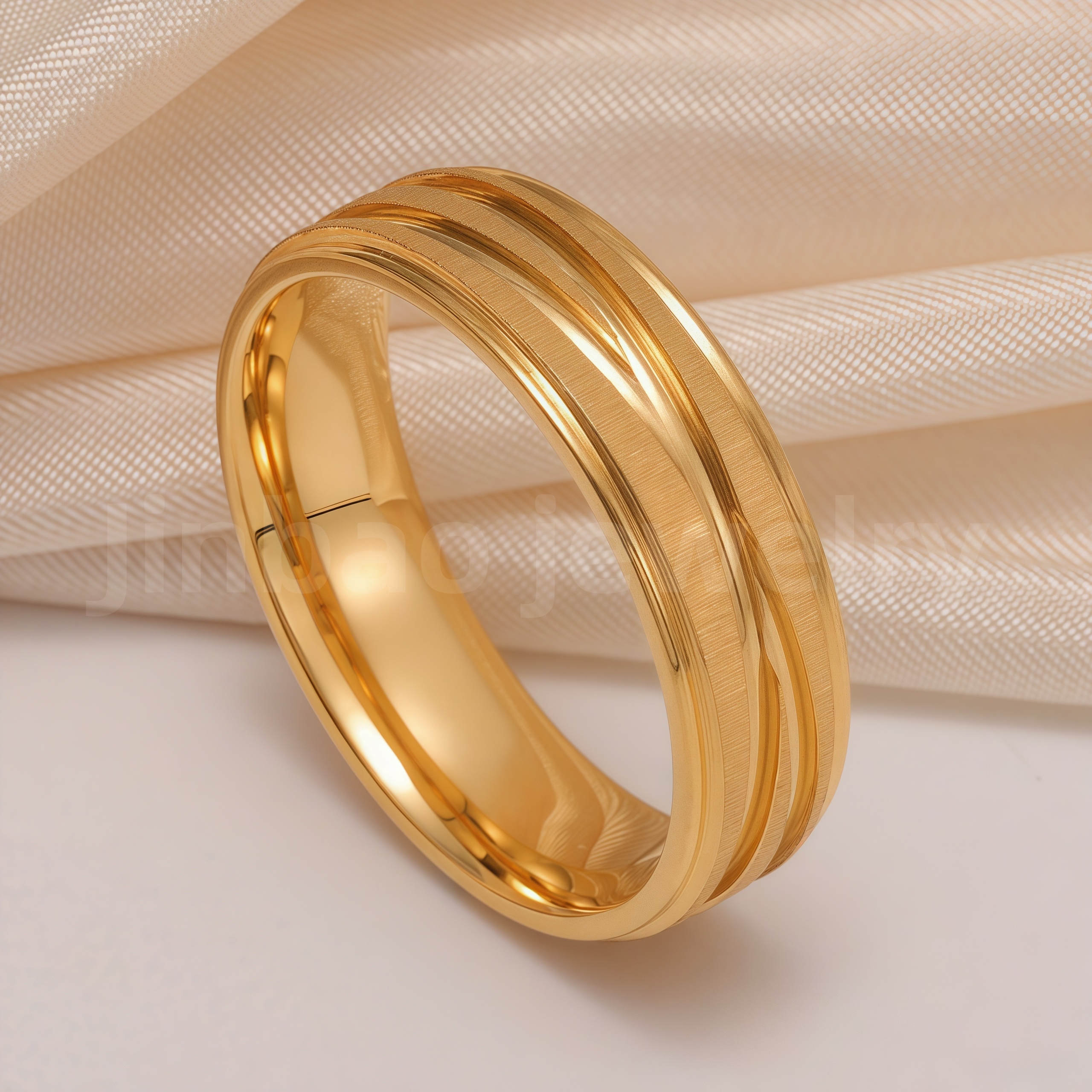 24K Gold-Plating Stainless Steel Minimalist Textured Trendy Men's Waterproof Ring  6MM-JinBaoJewerly