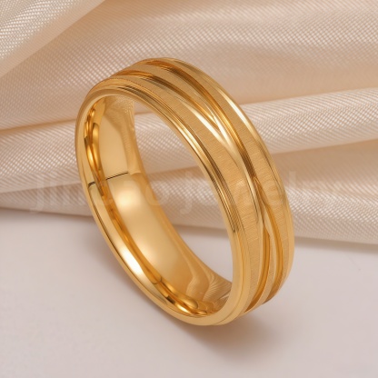 24K Gold-Plating Stainless Steel Minimalist Textured Trendy Men's Waterproof Ring  6MM-JinBaoJewerly