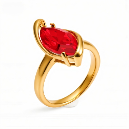 Stainless Steel Gold-Plated Fashion Ring Set for Women - Red & Black Marquise Cut Stones