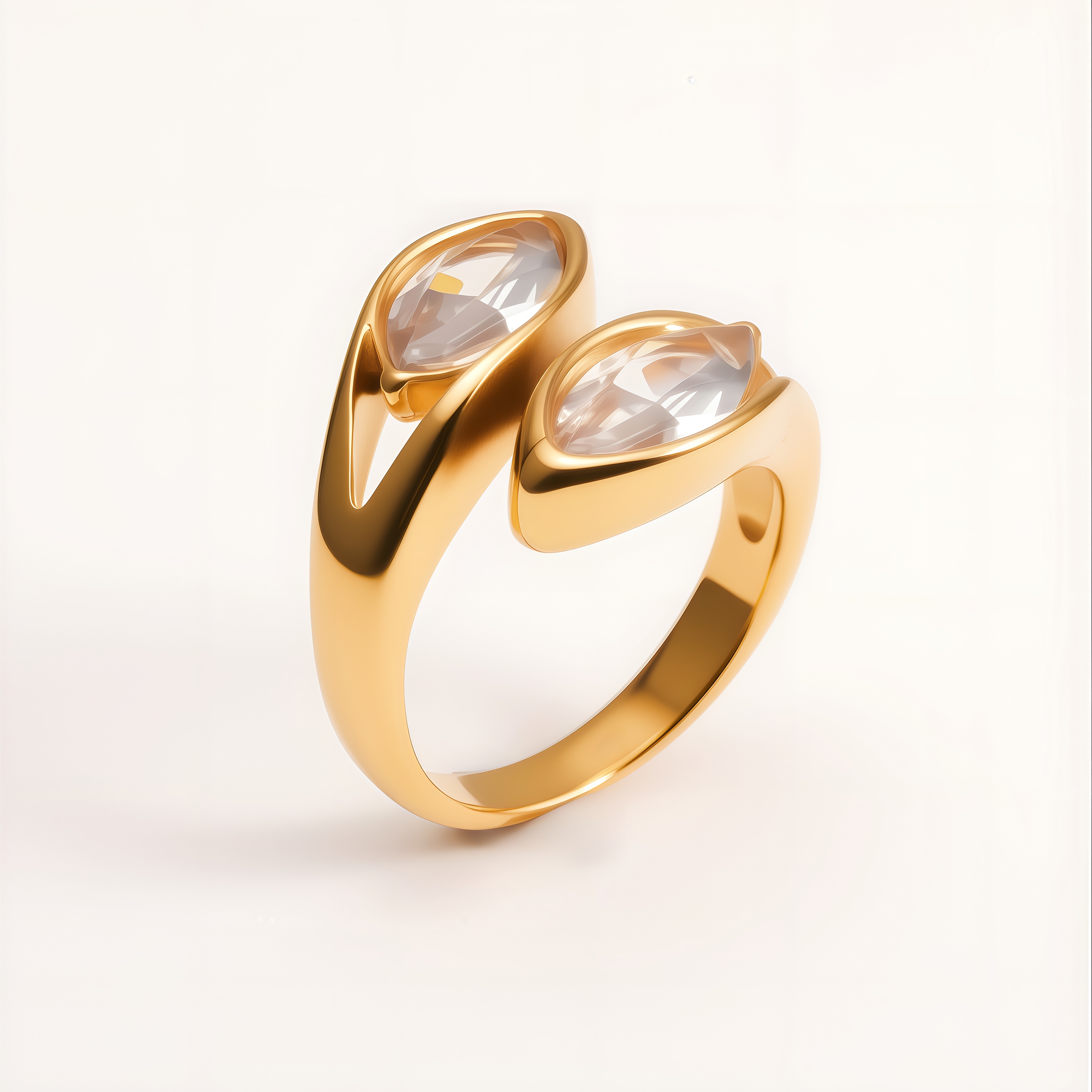 Minimalist Double Teardrop Crystal Open Stainless Steel Ring for Women | N001599