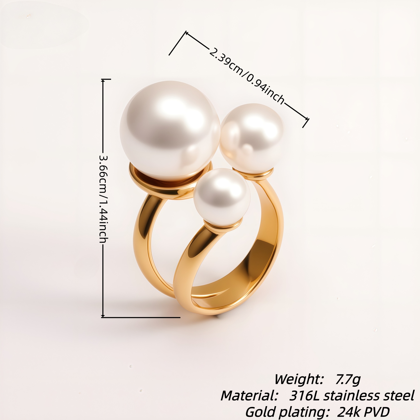 Gold Stainless Steel Multi - Pearl - Elegant Adjustable Open Ring for Fashion Women