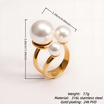 Gold Stainless Steel Multi - Pearl - Elegant Adjustable Open Ring for Fashion Women