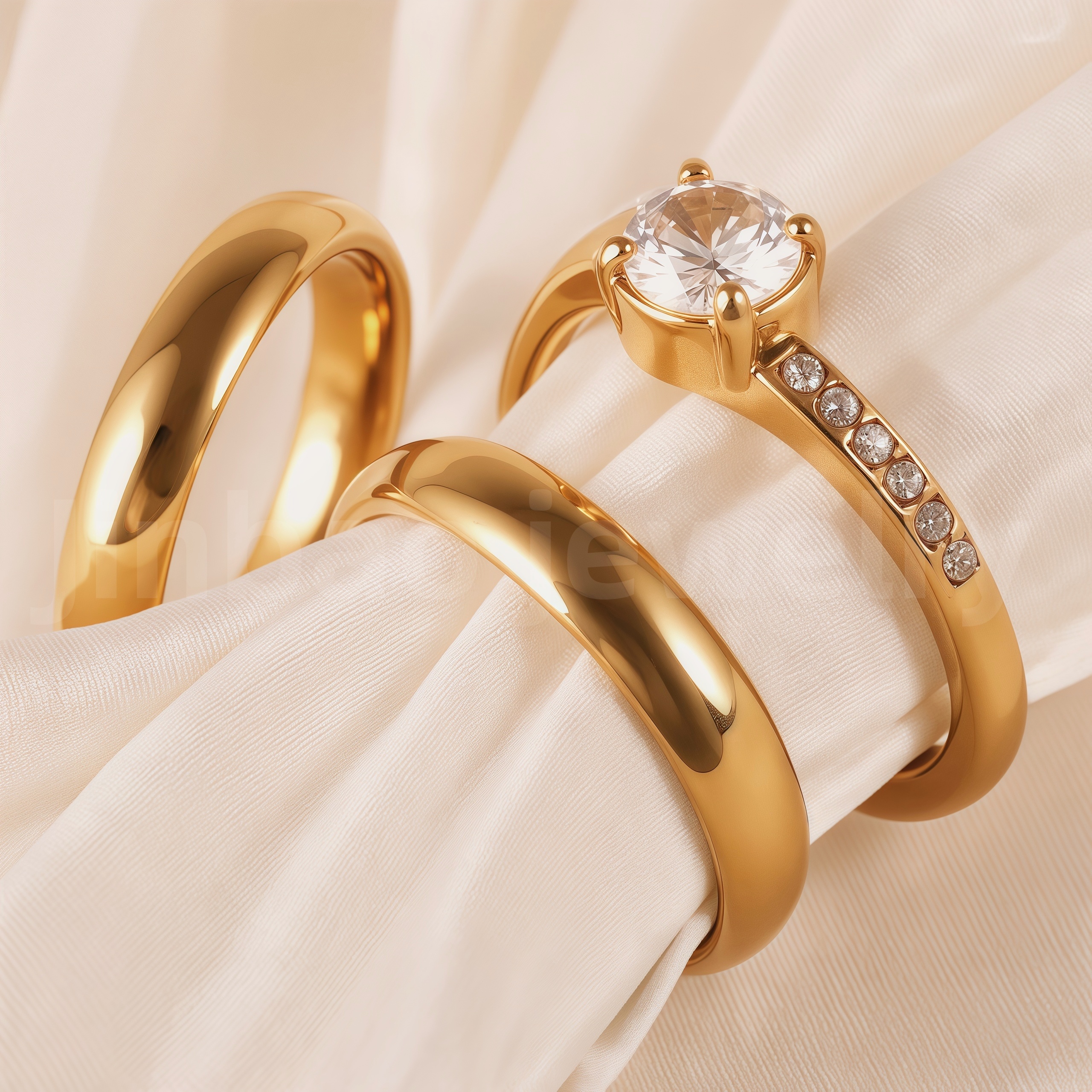 24K Gold-Plating Stainless Steel Luxury Crystal Wedding Waterproof Ring-JinBaoJewerly