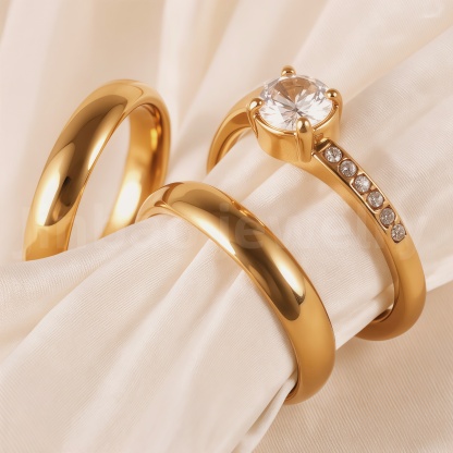24K Gold-Plating Stainless Steel Luxury Crystal Wedding Waterproof Ring-JinBaoJewerly