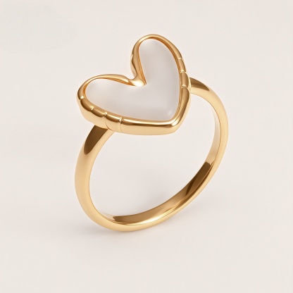 Vintage Gold Heart Pearl Shell Ring Set, Stainless Steel Stackable Rings, Minimalist Luxury Rings for Women 