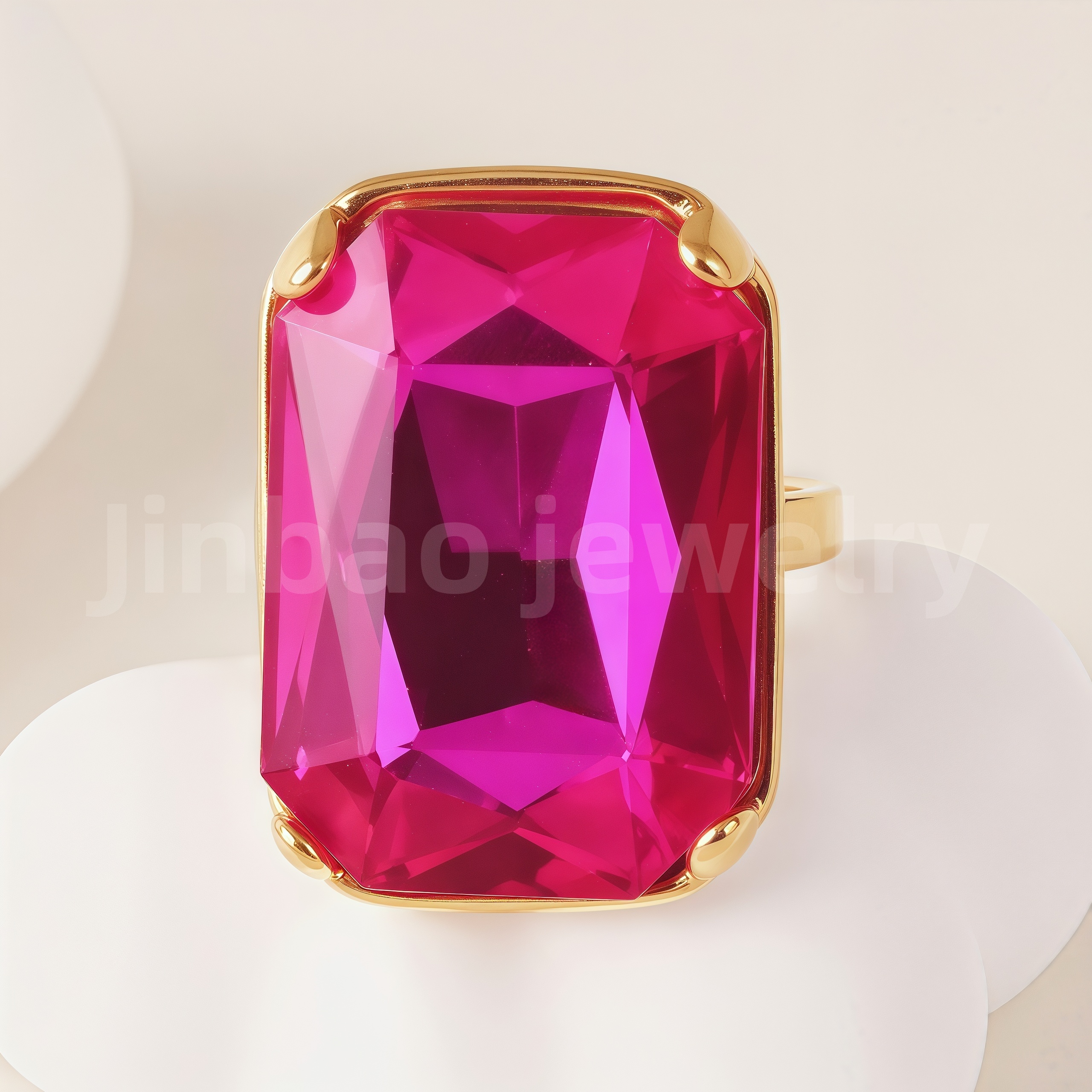 24-K Gold-Plated Stainless Steel Women's Waterproof Ring Set With Square Gems丨K002810-JinBaoJewerly