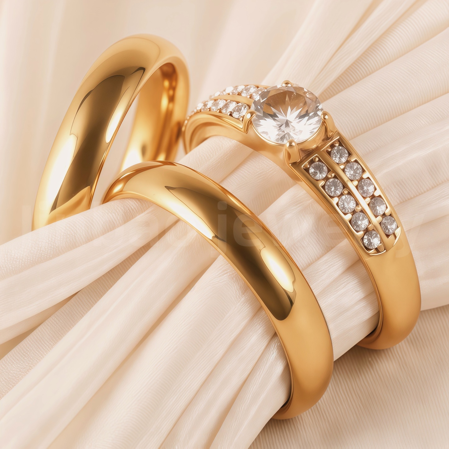 24K Gold-Plating Stainless Steel Luxury Crystal Wedding Waterproof Ring-JinBaoJewerly