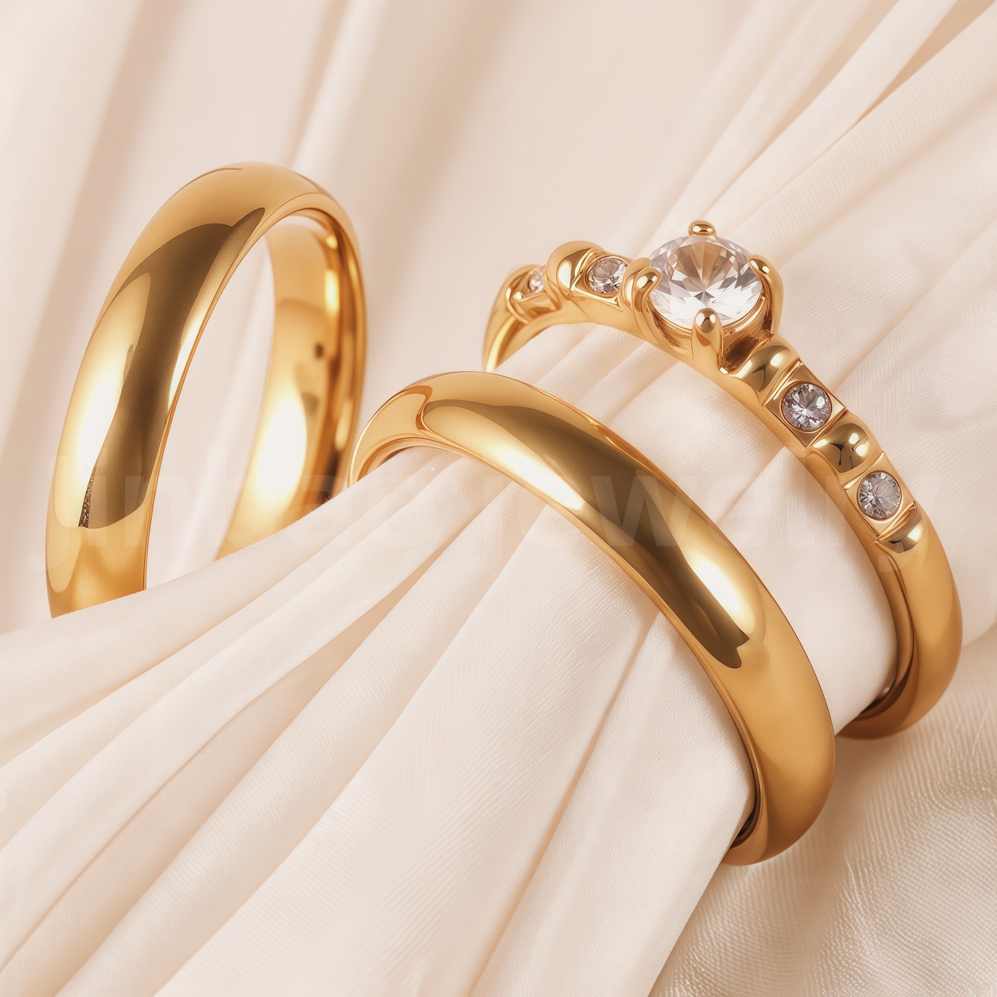 24K Gold-Plating Stainless Steel Luxury Crystal Wedding Waterproof Ring-JinBaoJewerly