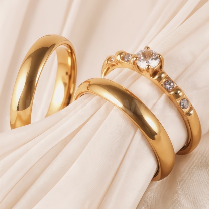 24K Gold-Plating Stainless Steel Luxury Crystal Wedding Waterproof Ring-JinBaoJewerly