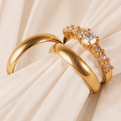 24K Gold-Plating Stainless Steel Luxury Crystal Wedding Waterproof Ring-JinBaoJewerly