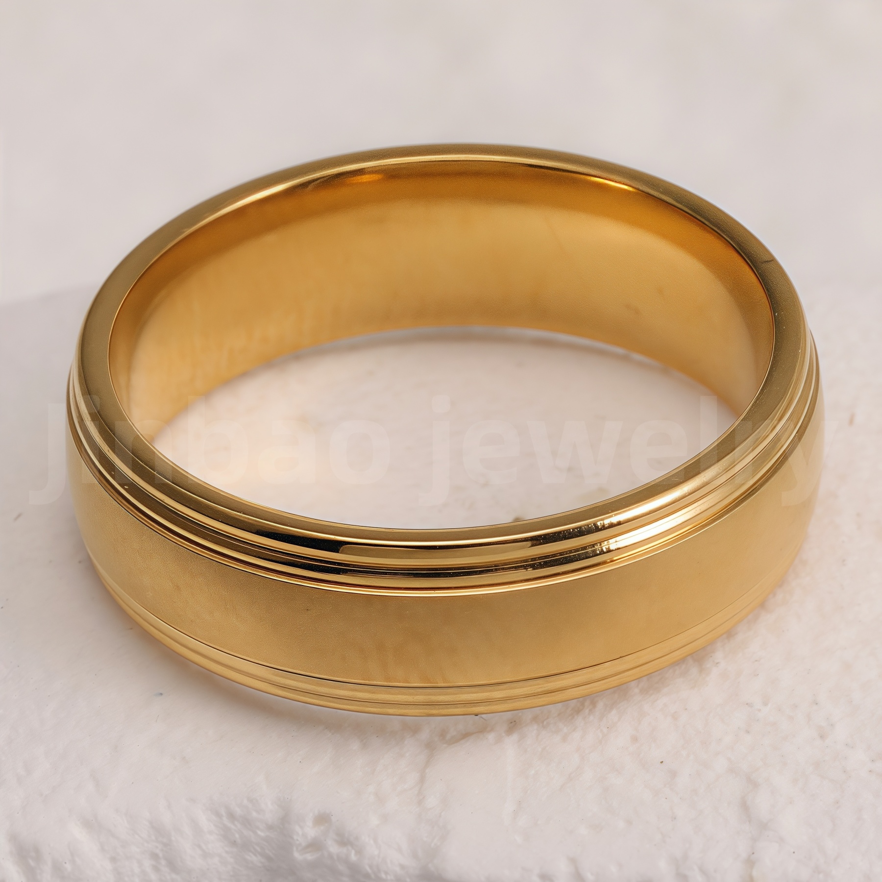 Stylish 24K Gold-Plating Stainless Steel Unisex 6MM Band-JinBaoJewerly