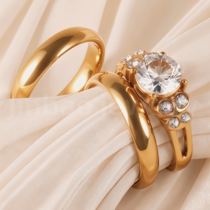 24K Gold-Plating Stainless Steel Luxury Crystal Wedding Waterproof Ring-JinBaoJewerly