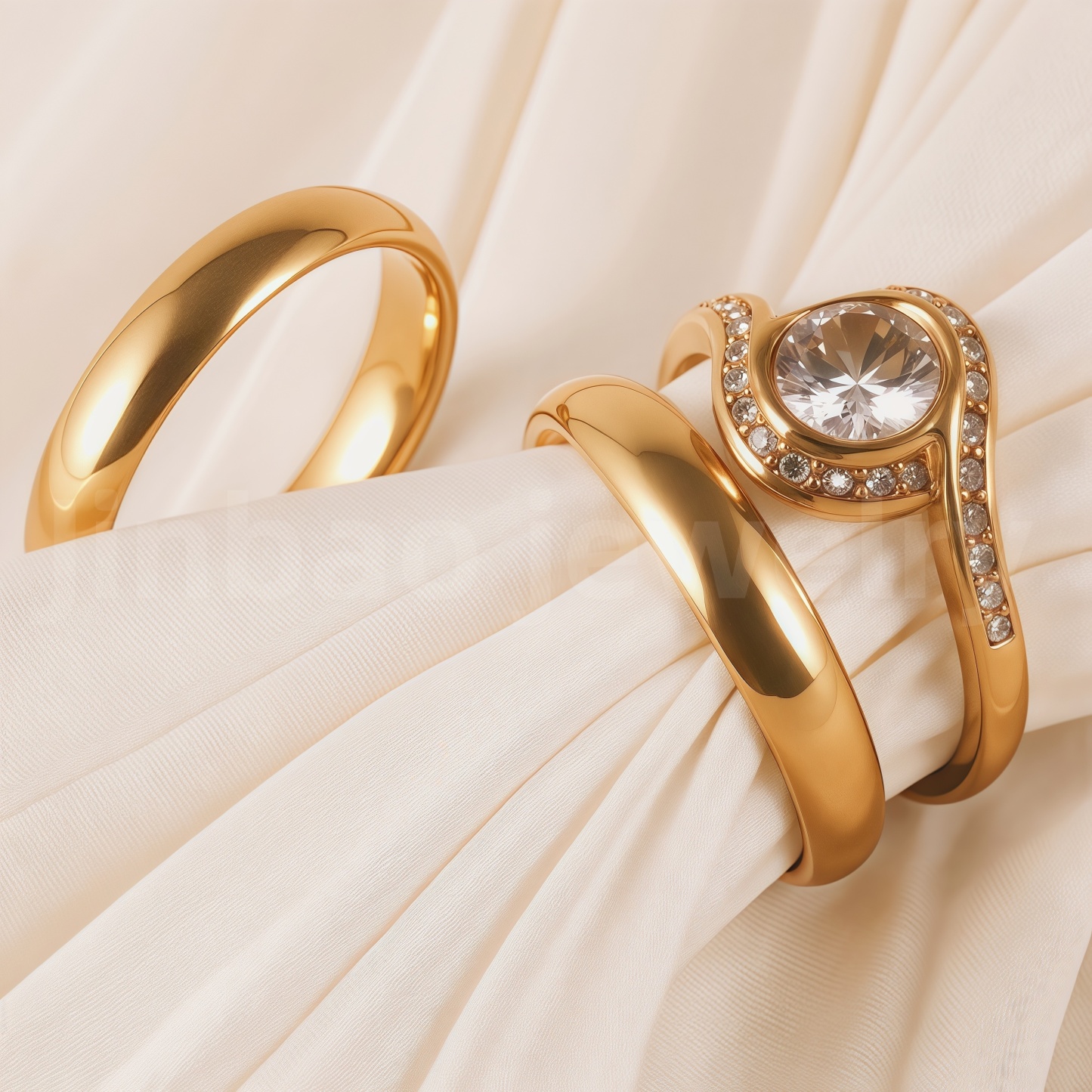 24K Gold-Plating Stainless Steel Luxury Crystal Wedding Waterproof Ring-JinBaoJewerly