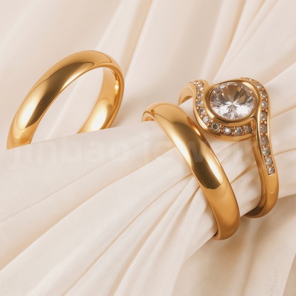 24K Gold-Plating Stainless Steel Luxury Crystal Wedding Waterproof Ring-JinBaoJewerly