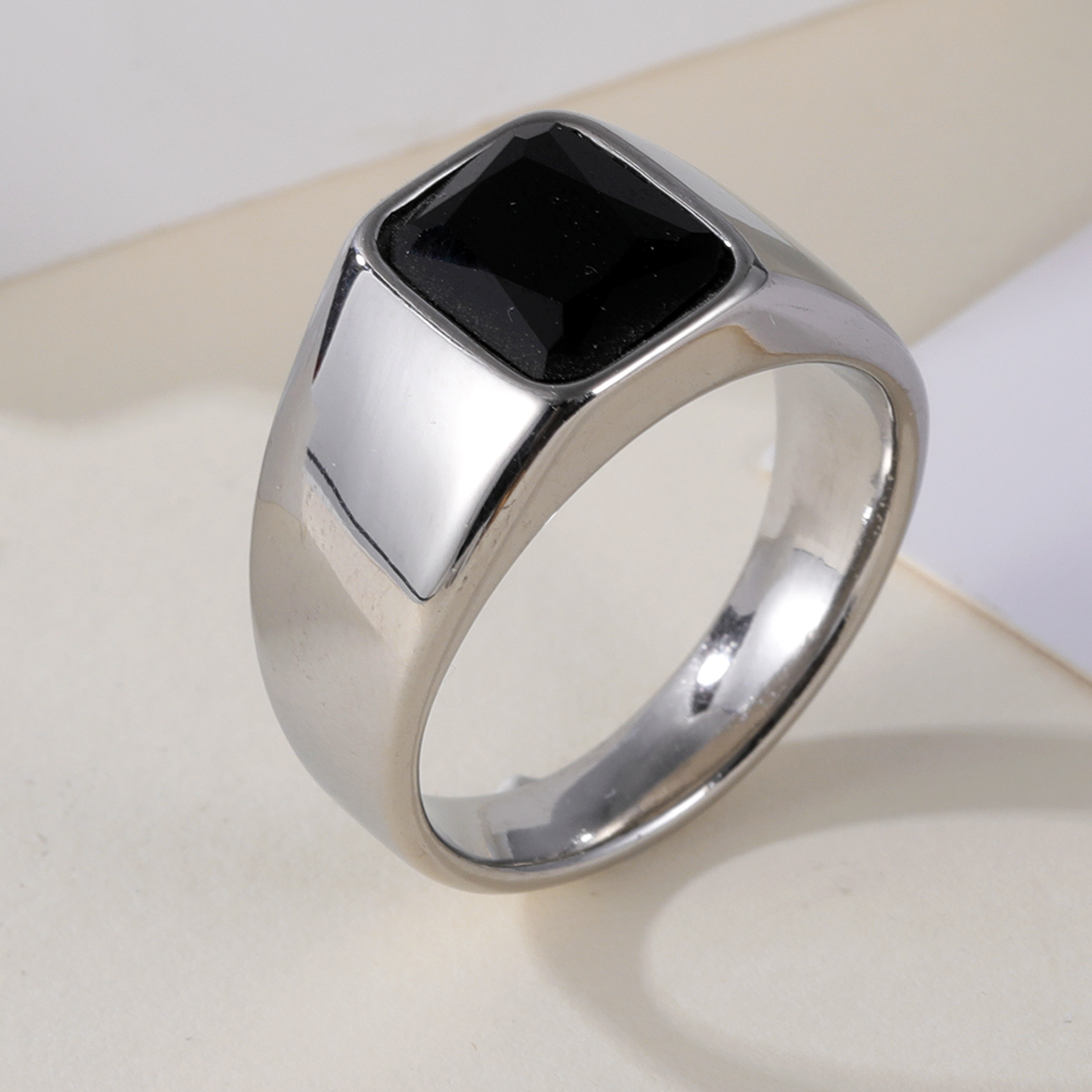 Vintage Black Stainless Steel Gemstone Ring Trendy Statement Ring for Men and Women | B404-JinBaoJewelry