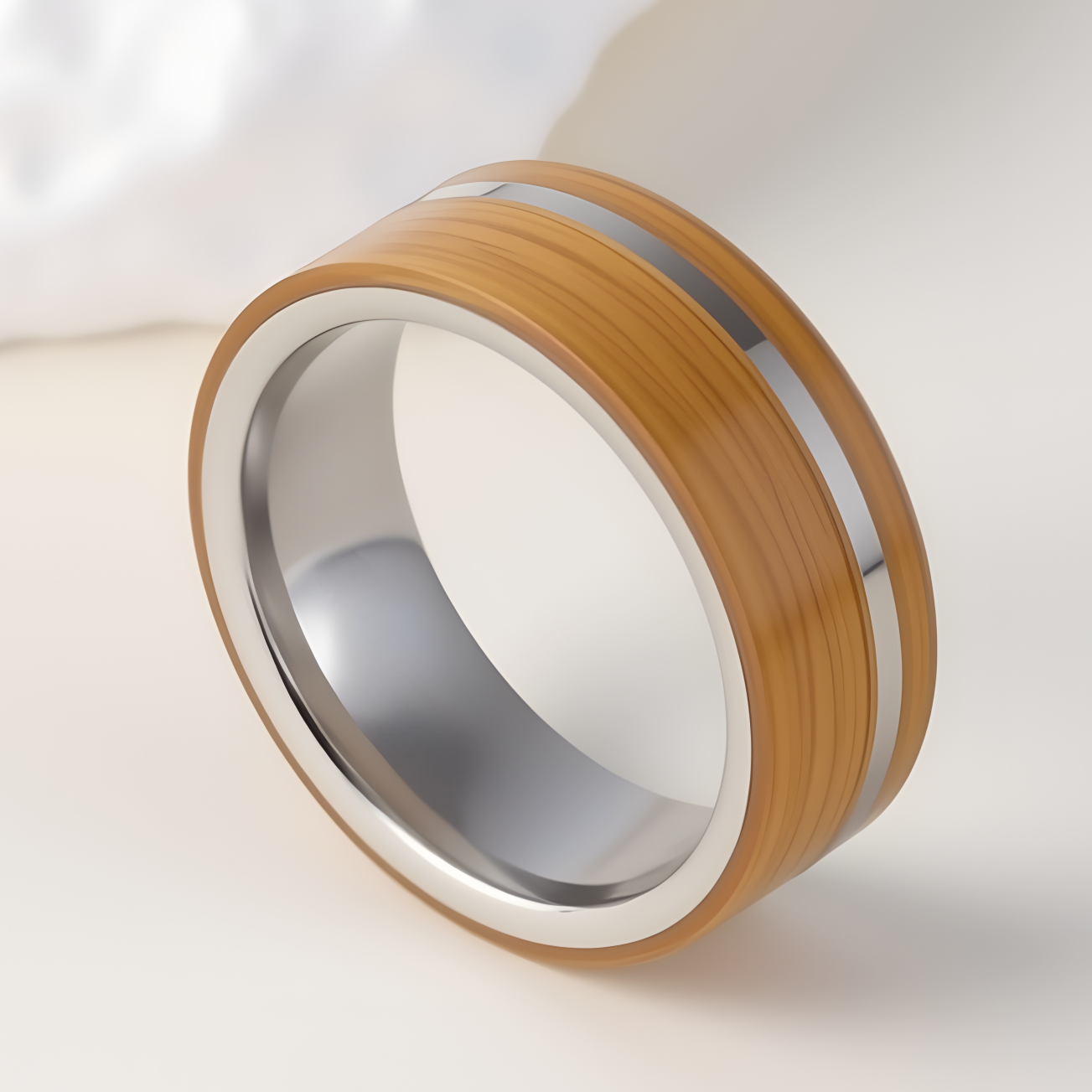 Wood Grain Inlaid Resin Stainless Steel Men's Ring丨P00123-JinBaoJewerly