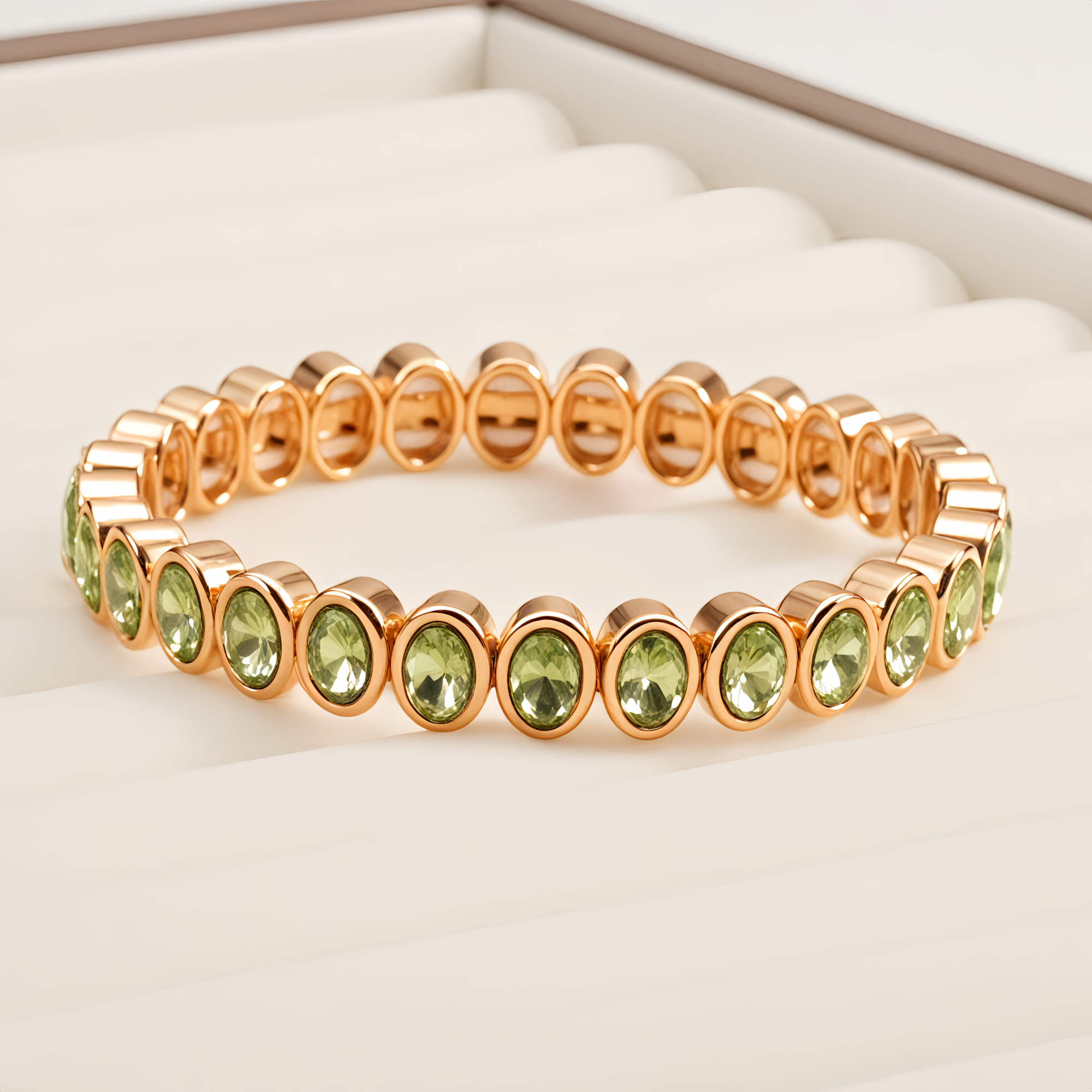 Gold Tone Bezel-Set Green Stone Link Bracelet