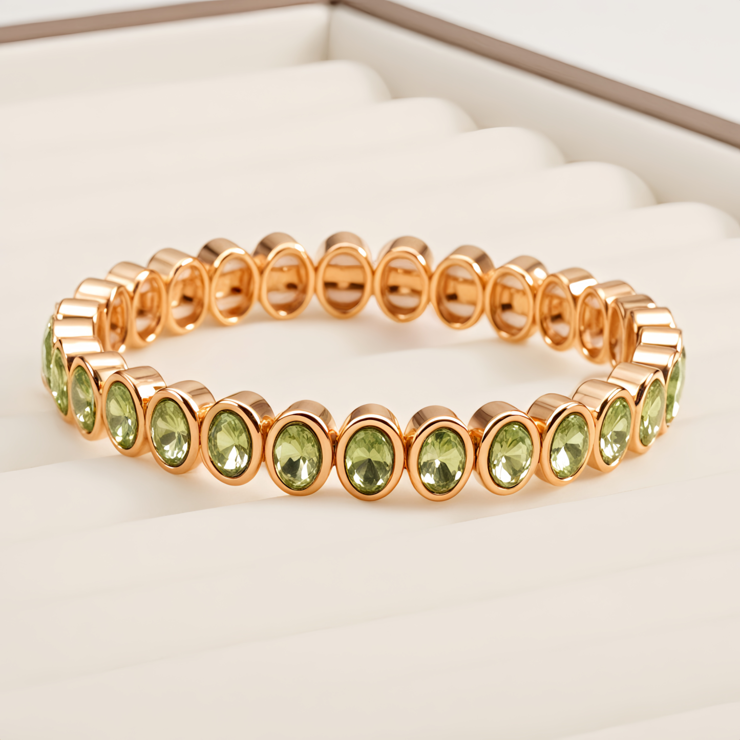 Gold Tone Bezel-Set Green Stone Link Bracelet