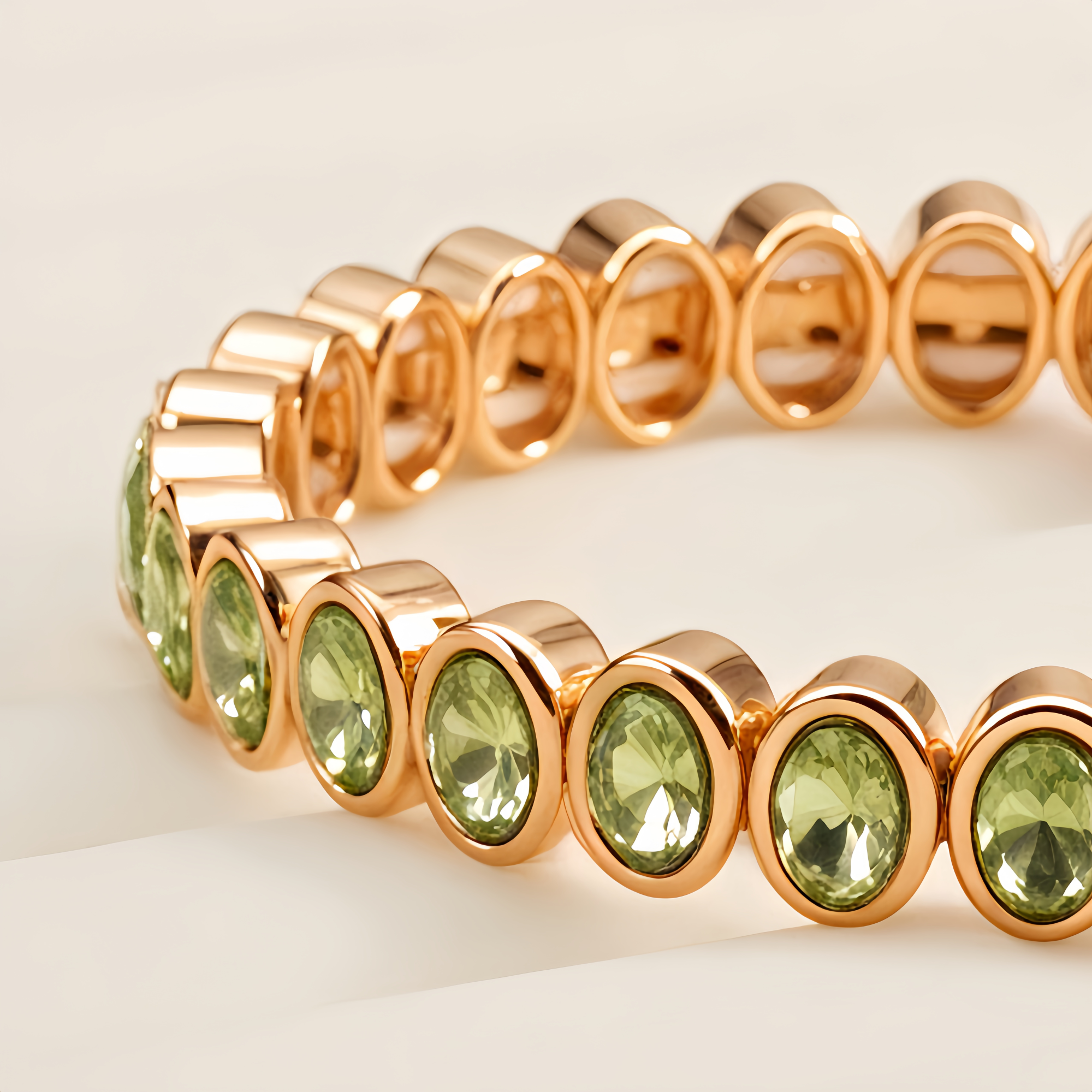 Gold Tone Bezel-Set Green Stone Link Bracelet