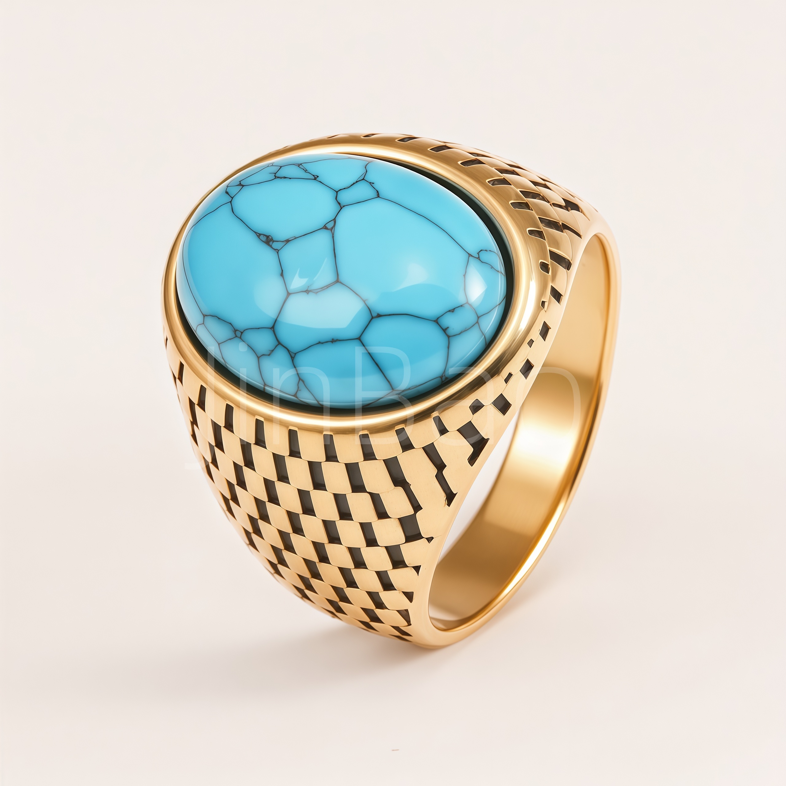 Ethnic Turquoise Stone Stainless Steel Men Statement Finger Ring