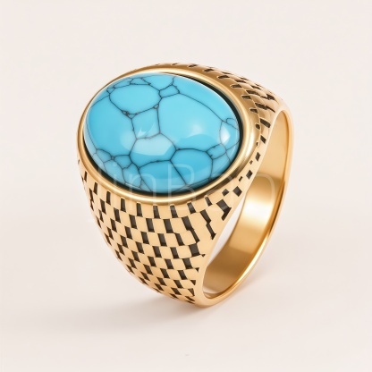 Ethnic Turquoise Stone Stainless Steel Men Statement Finger Ring