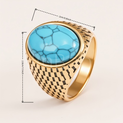 Ethnic Turquoise Stone Stainless Steel Men Statement Finger Ring