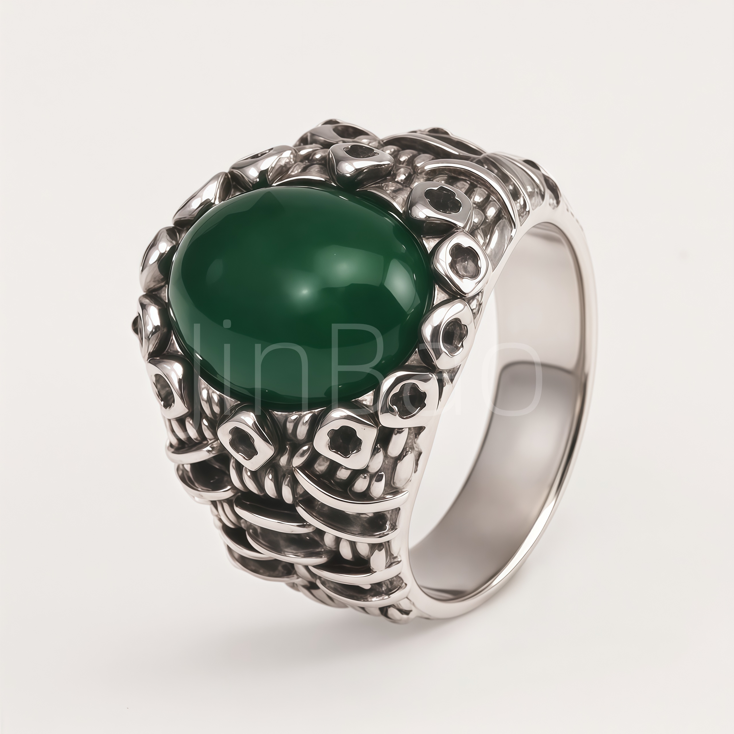 Vintage Oxidized Carved Oval Gem Men's Ring | B089