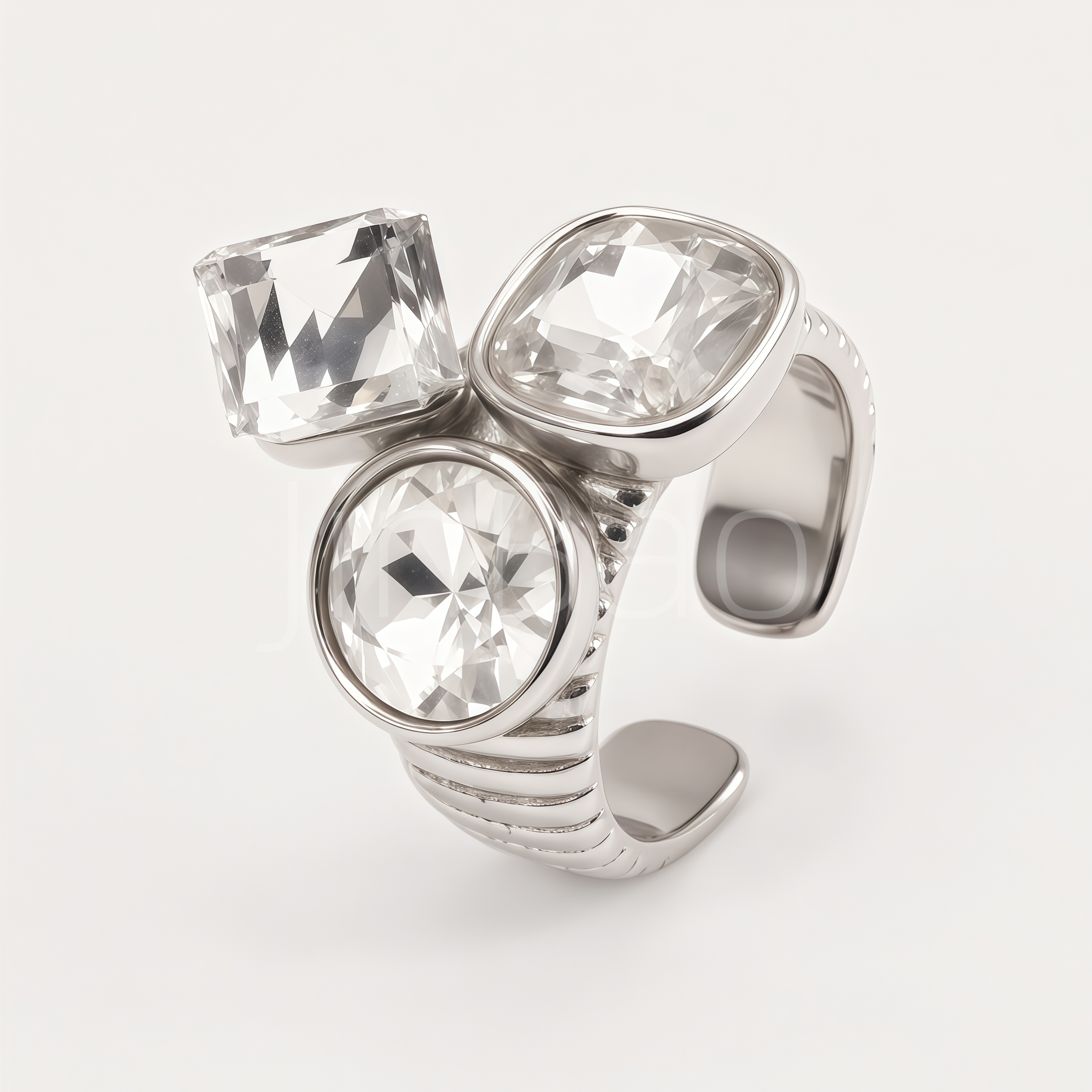 Chunky Three‑Stone Mixed‑Cut Clear CZ Women Ring | N002816