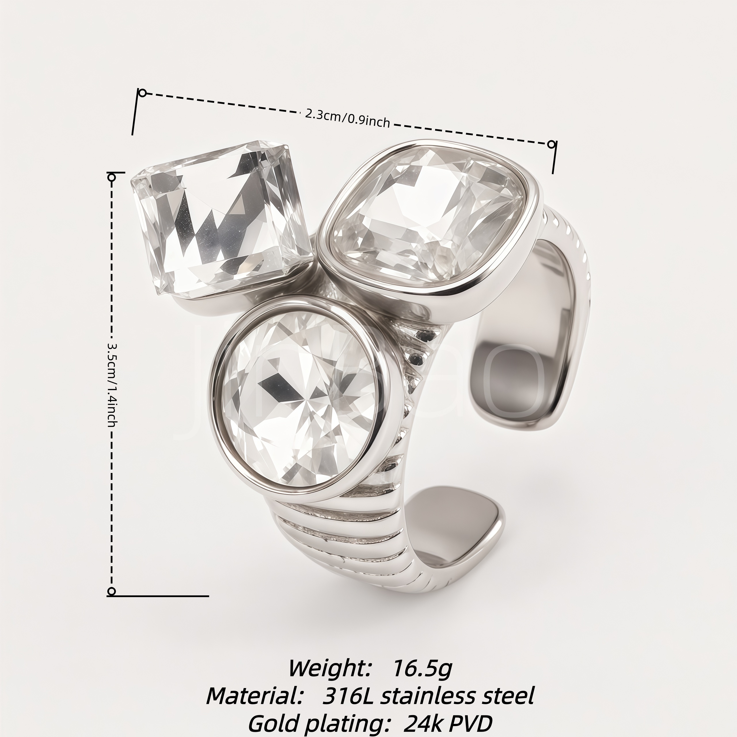 Chunky Three‑Stone Mixed‑Cut Clear CZ Women Ring | N002816