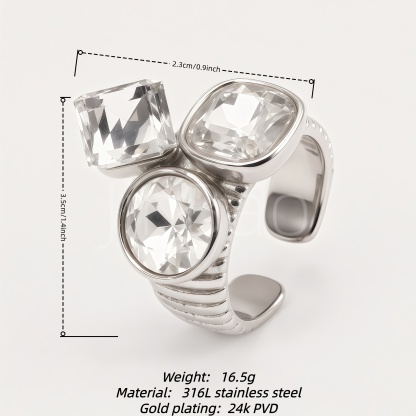 Chunky Three‑Stone Mixed‑Cut Clear CZ Women Ring | N002816