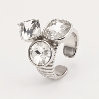 Chunky Three‑Stone Mixed‑Cut Clear CZ Women Ring | N002816